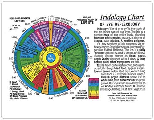 IRIDOLOGY CHART of EYE Reflexology (Rainbow Coded) in the Inner Light Resources Rainbow Cards & Charts Series. 8.5 x 11 in. (Sma,New