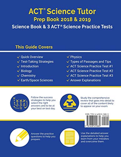 ACT Science Tutor Prep Book 2018 & 2019: Science Book & 3 ACT Science Practice Tests,Used