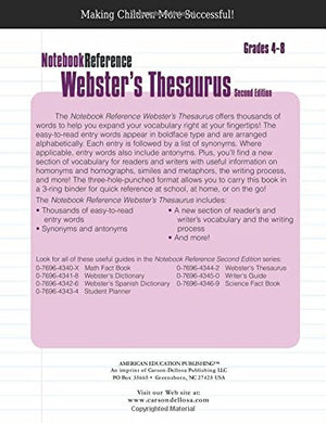 Webster's Thesaurus, Grades 4  8 (Notebook Reference),Used