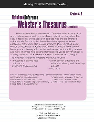 Webster's Thesaurus, Grades 4  8 (Notebook Reference),Used