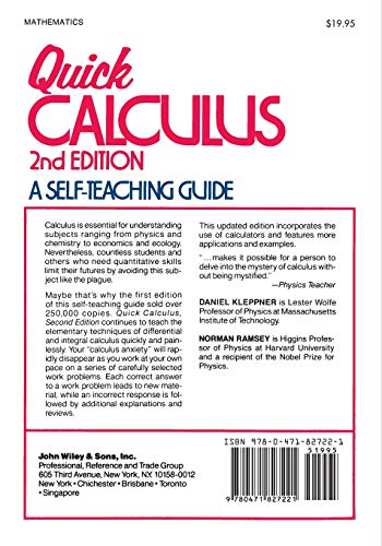 Quick Calculus: A SelfTeaching Guide, 2nd Edition,New