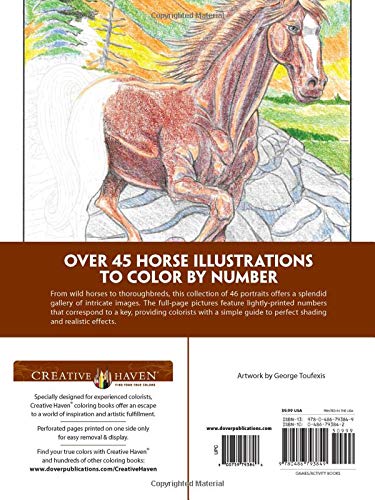 Creative Haven Horses Color by Number Coloring Book (Creative Haven Coloring Books),Used