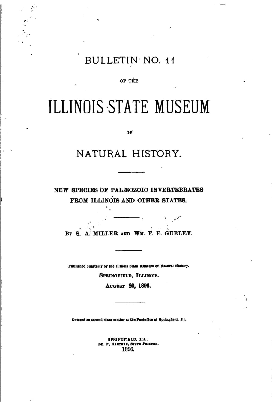 New Species of Palaeozoic Invertebrates from Illinois and Other States,Used