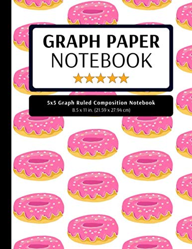 5x5 Graph Ruled Composition Notebook: 100 Pages, 5x5 Graphing Grid Paper, Pink Donuts (Extra Large, 8.5x11 in.),Used