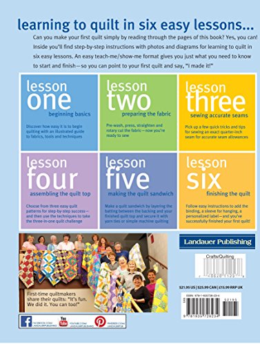 FirstTime Quiltmaking: Learning to Quilt in Six Easy Lessons (Landauer) StepbyStep Beginner's Quilting Guide with EasytoFol,Used