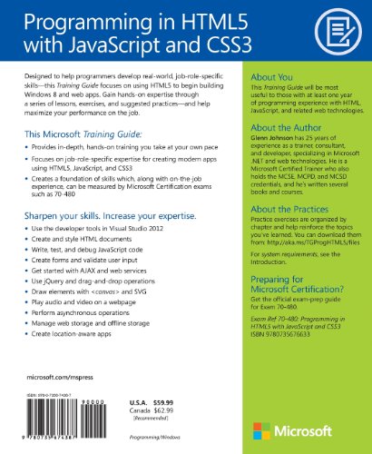 Training Guide: Programming in HTML5 with JavaScript and CSS3,Used