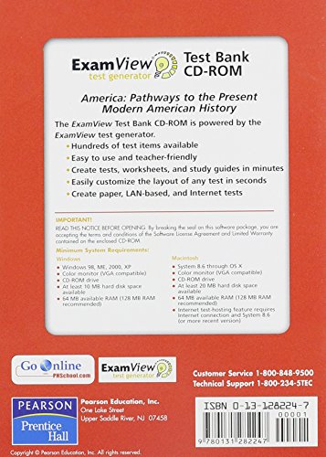 Exam View Test Bank CDROM for America Pathways to the Present: Modern American History,Used