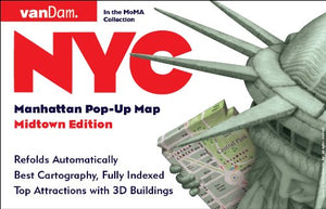 NYC PopUp Map by VanDam  Patented, laminated pocket city street map of Manhattan w/ all attractions, museums, sights, hotels, ,Used