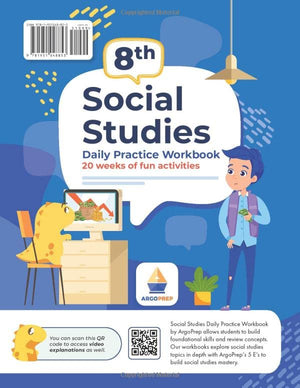 8th Grade Social Studies: Daily Practice Workbook | 20 Weeks of Fun Activities | History | Civic and Government | Geography | Ec,Used