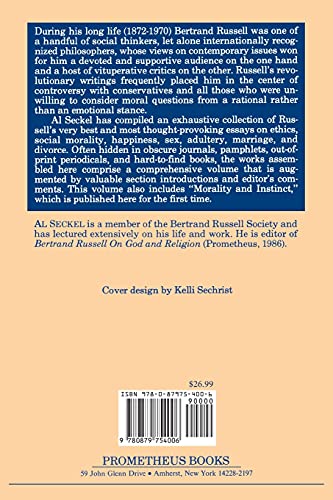 Bertrand Russell On Ethics, Sex, And Marriage (Great Books In Philosophy),New