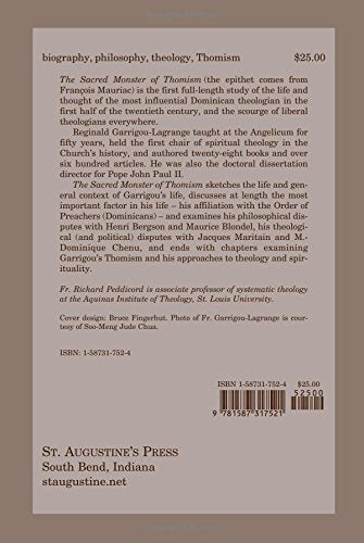 Sacred Monster Of Thomism: Life & Legacy Reginald GarrigouLagrange,Used