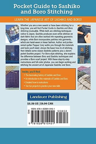 Pocket Guide to Sashiko and Boro Stitching: CarryAlong Reference to Stitches, Tools, and Projects (Landauer) Detailed HowTo, 2,Used
