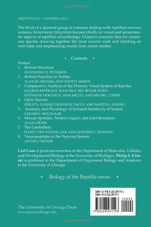 Sensorimotor Integration VOL. 17 (Biology of the Reptilia Series),Used