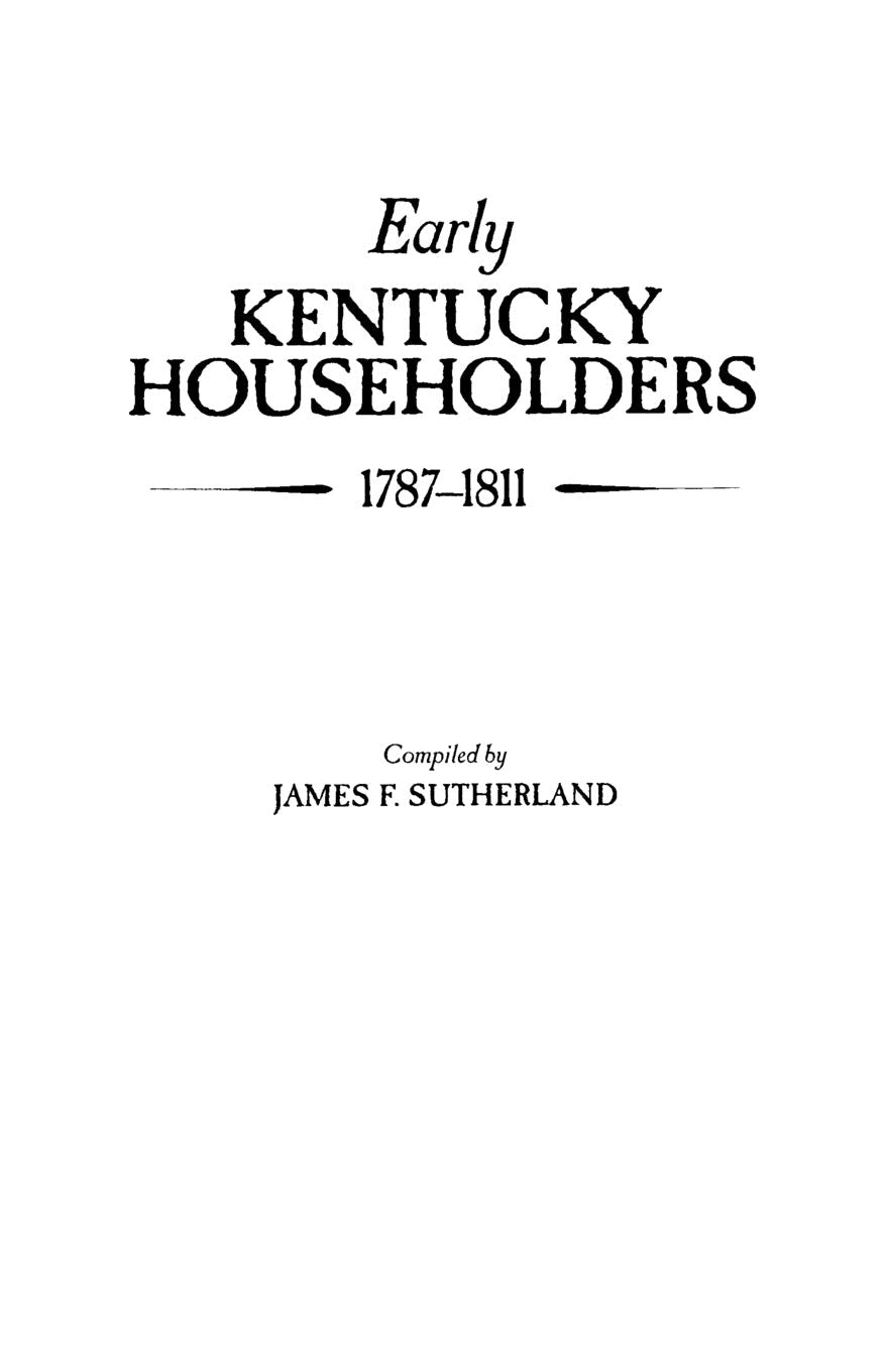 Early Kentucky Householders 17871811,Used