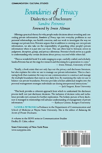 Boundaries of Privacy: Dialectics of Disclosure (Suny Series in Communication Studies),Used