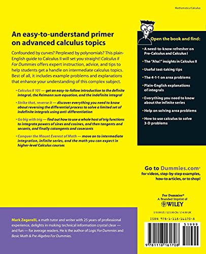 Calculus II For Dummies, 2nd Edition,Used