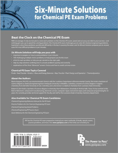SixMinute Solutions for Chemical PE Exam Problems,Used