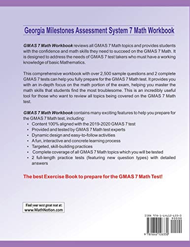Georgia Milestones Assessment System Math Workbook: 7th Grade Math Exercises, Activities, and Two FullLength GMAS Math Practice,Used