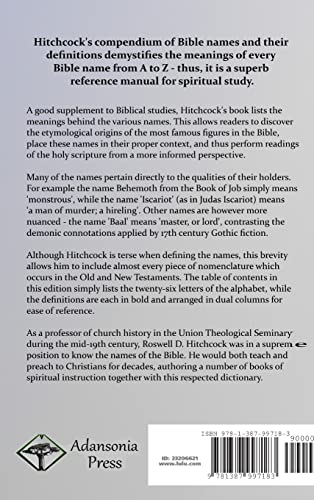 Hitchcock's Bible Names Dictionary: Definitions of Ancient Hebrew Names Mentioned in Biblical Lore (Hardcover),Used