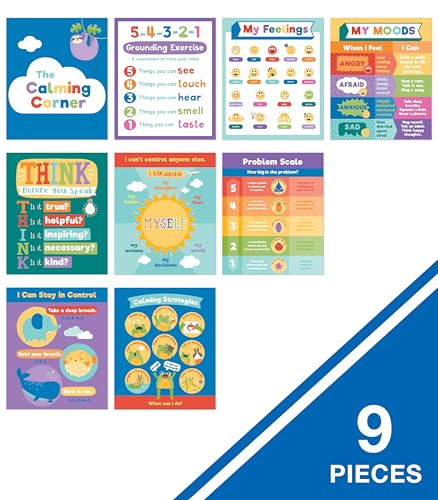 Carson Dellosa Pack of 9 Calm Down Corner Posters for Classroom, Bulletin Board Sets, Kids Set, Calm Down Corner Supplies, Color,New