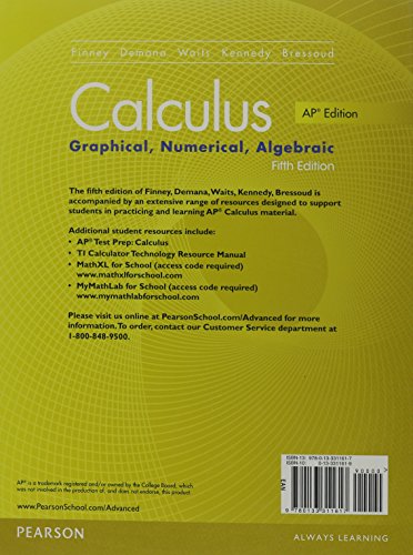 Advanced Placement Calculus 2016 Graphical Numerical Algebraic Fifth Edition Student Edition