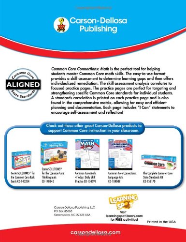 Carson Dellosa  Common Core Connections Math Workbook  2nd Grade, 96pgs,Used