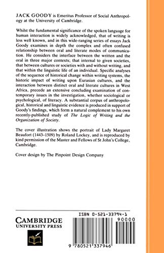 The Interface Between The Written And The Oral (Studies In Literacy, The Family, Culture And The State),New