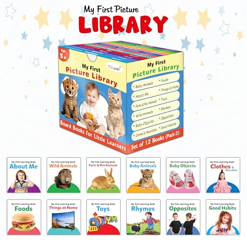 Lkg Class Picture Book Box Set (Blue Edition) : Board Books For Children, All In One Essential Board Book, Gift Set For Kids Picture Library Box Of 12 Board Books