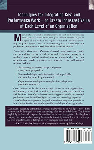From Cost to Performance Management: A Blueprint for Organizational Development,Used