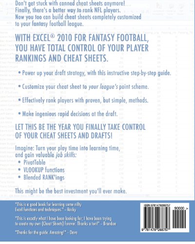 Excel 2010 for Fantasy Football: 8 Steps to Custom Fantasy Football Cheat Sheets with Microsoft Excel 2010,Used