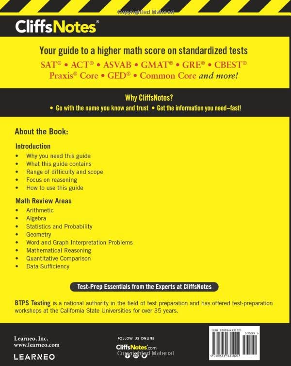 Cliffsnotes Math Review For Standardized Tests 3Rd Edition (Cliffsnotes Test Prep),Used