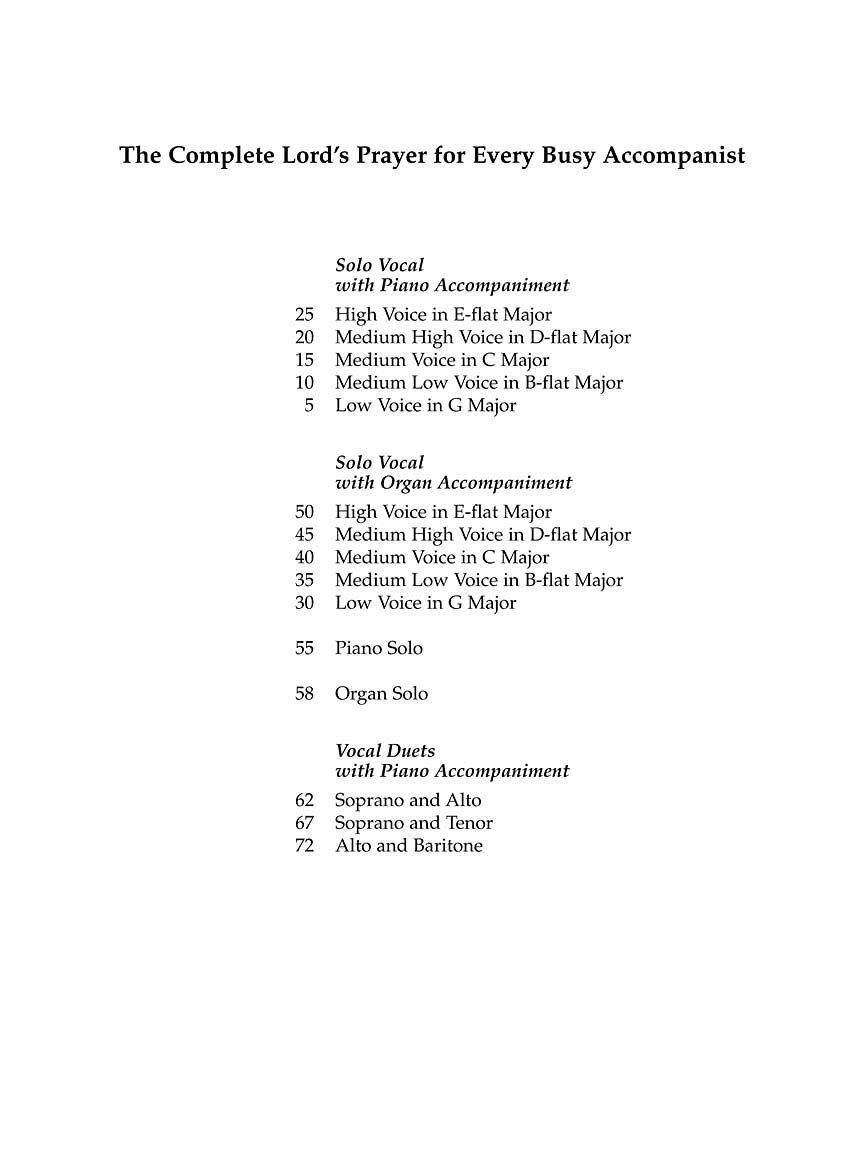 The Complete Lord's Prayer for Every Busy Accompanist: Revised Edition with 3 added duet arrangements (Vocal Collection),Used