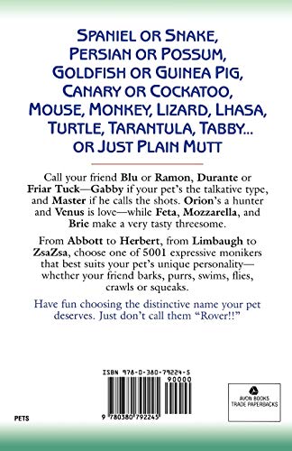 Don't Call Me Rover: 5001 Names to Call Your Pet,Used