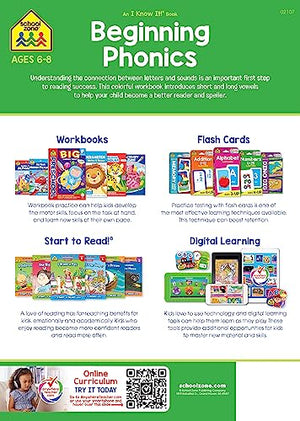 School Zone  Beginning Phonics Workbook  32 Pages, Ages 6 To 8, 1St Grade, 2Nd Grade, Vowels, Spelling, Letter Combinations, P,Used
