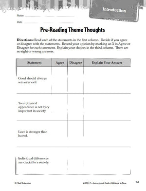 A Wrinkle in Time: Study Guide (Instructional material for 48th Grades) (Great Works),Used