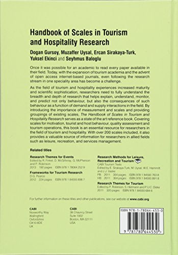 Handbook of Scales in Tourism and Hospitality Research,Used