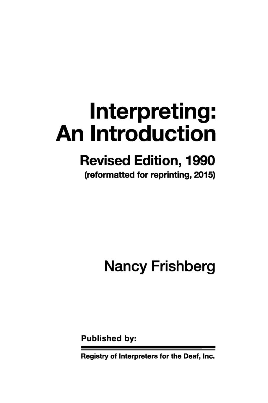 Interpreting: An Introduction,New