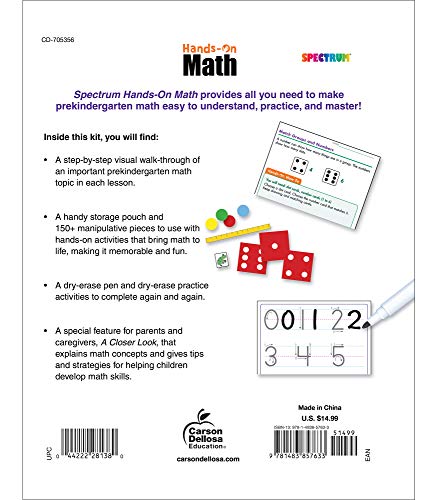 Spectrum Preschool HandsOn Math Workbook, Ages 4 to 5, PreK HandsOn Math, Counting, Addition, Subtraction, and Place Value Mat,Used
