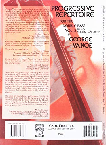O5462  Progressive Repertoire for the Double Bass  Volume 2 (Paperback),Used