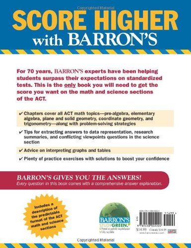Barron's ACT Math and Science Workbook,Used
