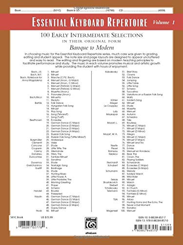 Essential Keyboard Repertoire: Vol. 1: 100 Early Intermediate Selections in Their Original Form Baroque to Modern (Item 501C),New