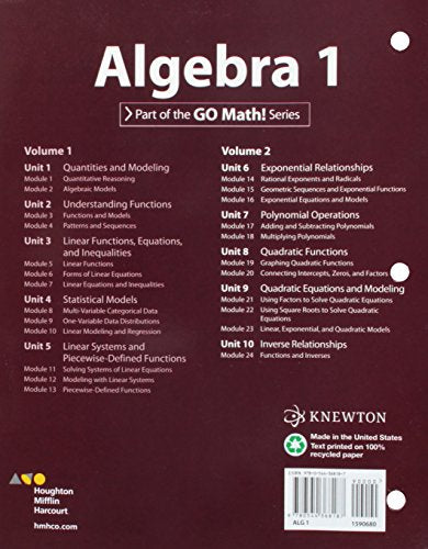 Hmh Algebra 1: Interactive Student Edition Volume 2 2015-new