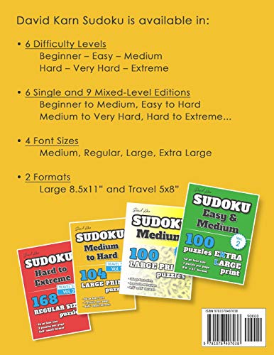 David Karn Sudoku  Medium to Very Hard Vol 2: 102 Puzzles, Extra Large Print, 42 pt font size, 1 puzzle per page,Used