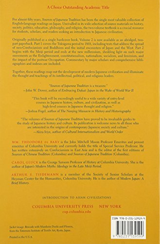 Sources of Japanese Tradition, Volume 2: 1600 To 2000; Part 2: 1868 To 2000 (Introduction to Asian Civilizations),Used