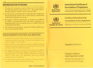 International Certificate of Vaccination with Vinyl Document Holder  World Health Organization Bilingual Version [cards] World ,New