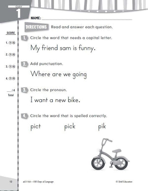 Shell Education 180 Days of Language for First Grade (180 Days of Practice),Used