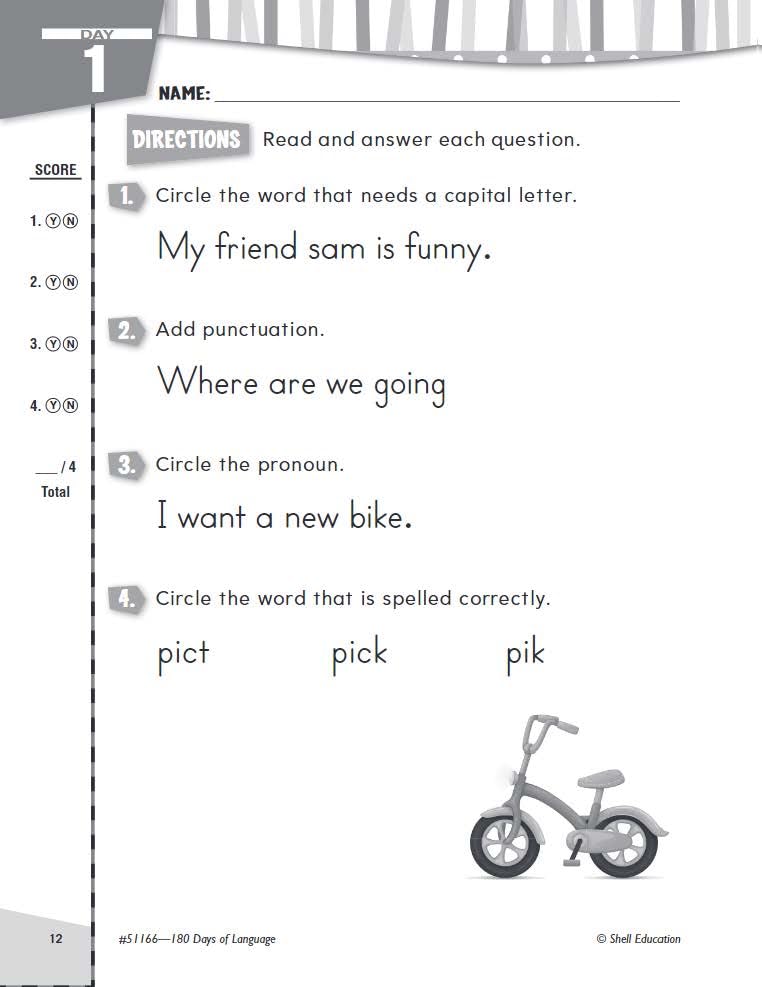 Shell Education 180 Days of Language for First Grade (180 Days of Practice),Used