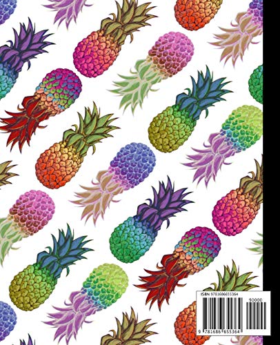 Composition Notebook: Abstract Colorful Pineapple Pattern on White Background  110 Pages  Wide Ruled,Used