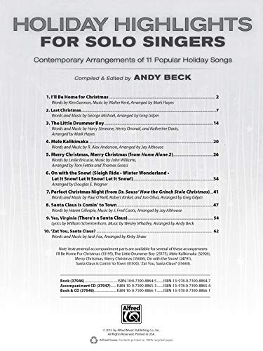 Holiday Highlights for Solo Singers: 10 Contemporary Arrangements of Popular Holiday Songs,Used