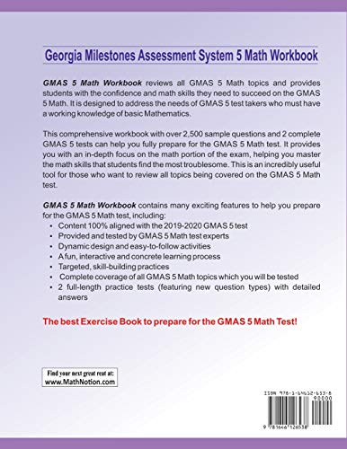 Georgia Milestones Assessment System Math Workbook: 5th Grade Math Exercises, Activities, and Two FullLength GMAS Math Practice,Used